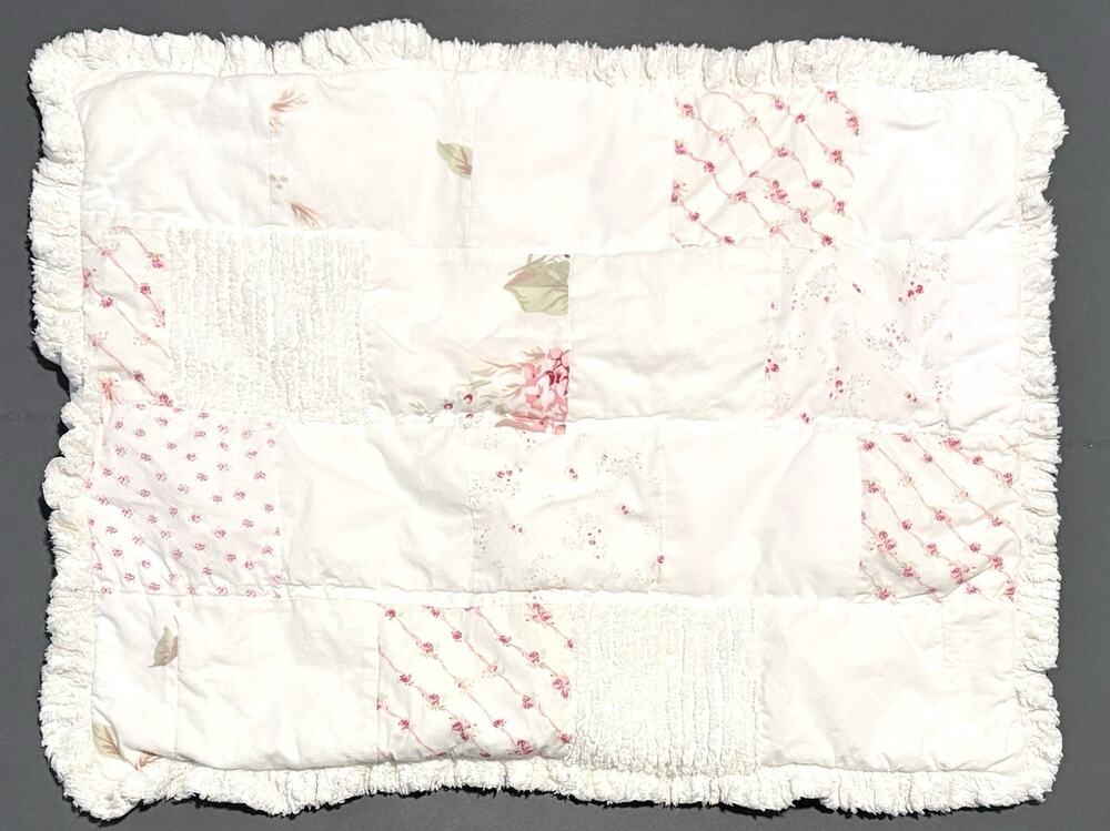 Simply Shabby Chic Standard Pillow Sham Patchwork Floral Chenille MISSING BUTTON